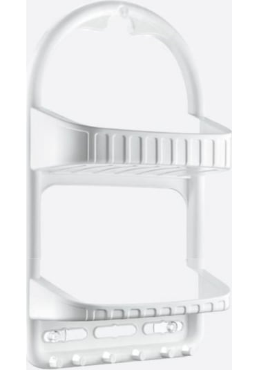 Flosoft 2 Raflı Şampuanlık, Asılabilir Vantuzlu Banyo Duş Şampuan Sabun Kozmetik Düzenleyici Beyaz