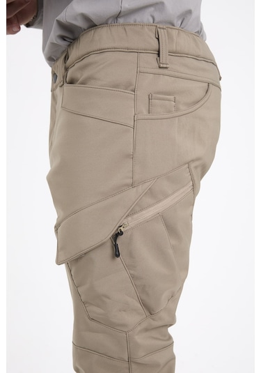 Camp Scoutland Camp593 Outdoor Softshell Su Ve Rüzgara Dayanıklı içi Polarlı Kışlık Erkek Bej Taktik Pantolon Bej