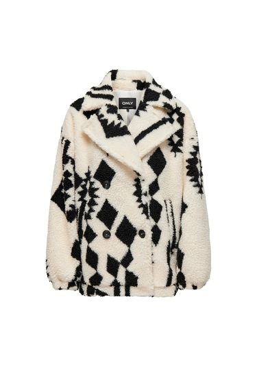 Only Kadın Onlpop Kruvaze Yaka Desenli Teddy Mont 15329909 Ekru Ekru