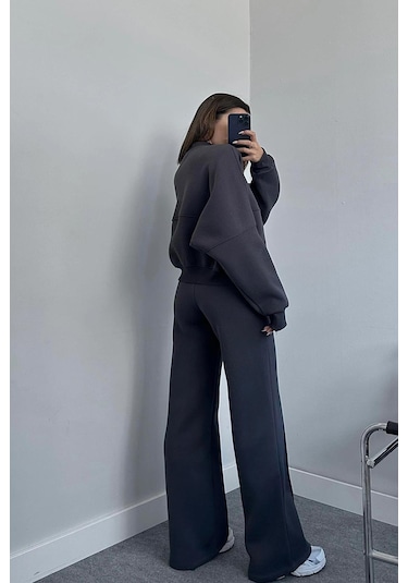 Dip Moda Kadın Pamuklu Kışlık Sweat Pantlon Eşofman Takımı Dpgts018 Antrasit