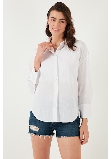 Lela Pamuklu Regular Fit Uzun Kollu Düz Bayan Gömlek Cf25S168305 Beyaz