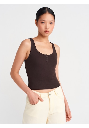 Dilvin 21158 Düğmeli Askılı Top-koyu Kahve Koyu Kahve