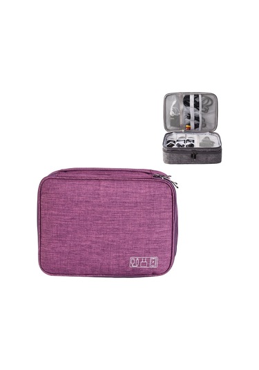 5 İnç Çok Fonksiyonlu Elektronik Dijital Kulaklık Güç Kablosu Saklama Çantası Mor Siya