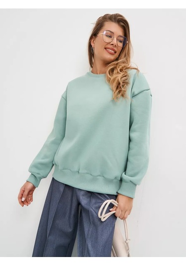 Avese Kapüşonlu Sweatshirt Büyük Beden Pamuklu Kumaş 246044906 Naneli