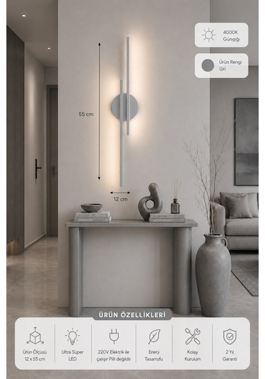 Aden Modern Led Duvar Apliği Günışığı Gri