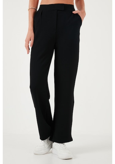 Lela Regular Fit Yüksek Bel Bol Paça Bayan Pantolon 5861279 Siyah