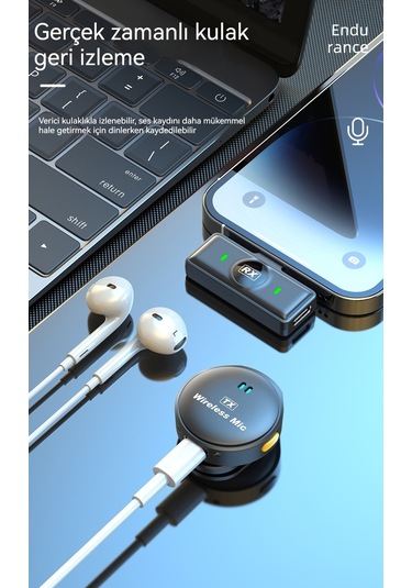 Düzme Manyetik Ekran Kablosuz Yaka Mikrofonu Tip-c Arayüzü