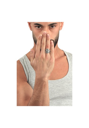 Erkek Antik Gümüş Kaplama Ayarlanabilir Zülfikar Zihgir Yüzük Gümüş