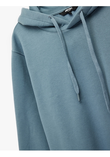 Koton Şardonlu Uzun Kollu Basic Kapşonlu Sweatshirt Mavi 6wam70015mk Mavi
