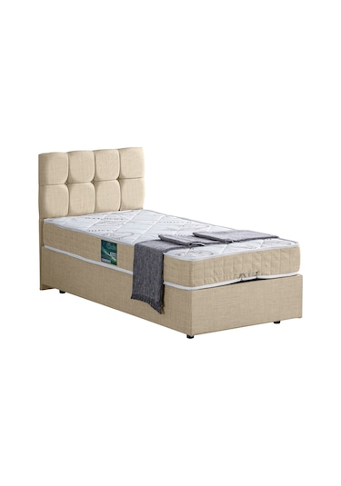 Setaymobilya Baza, Berlin Tek Kişilik Baza + Başlık + Comfort Yatak Seti, Krem