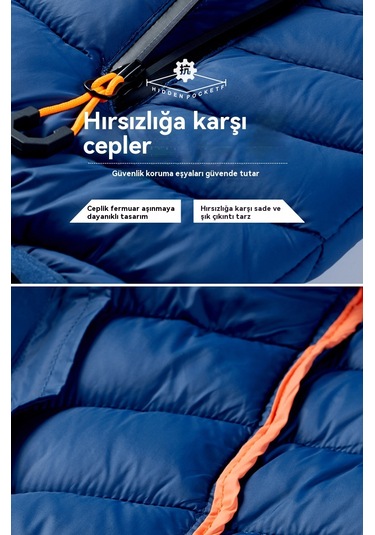 Kapüşonlu Ve Hafif Pamuklu Erkek Sonbahar Ve Kış Pamuklu Ceketleri Açık Mavi