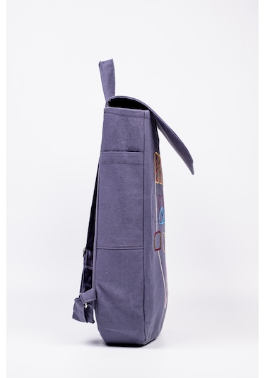 Fabric Craft Bag Sırt Çantası Pamuklu Nakışlı Figür Desen Mor