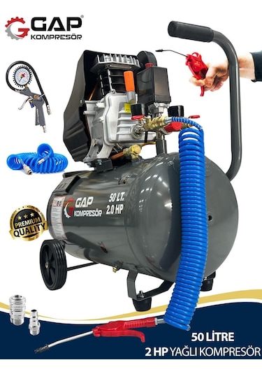 Germany Style Gap 2 Hp Profesyonel Hızlı Motor 50 Lt Hava Kompresörü Setli