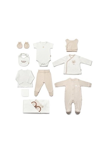 Bebek 10'lu Hastane Çıkışı Set %100 Organic Pamuk Yenidoğan Serisi - Csy8125 Ekru