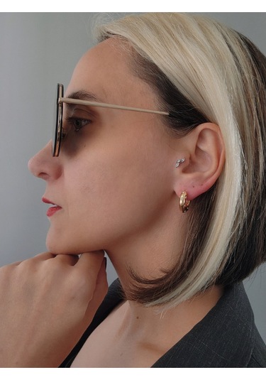 Yarım Halka Zirkon Taşlı Altın Kaplama Gold Renk Çelik Küpe