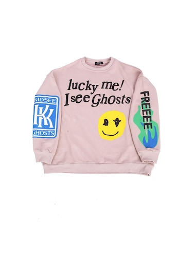 Madmext Mad Girls Bej Baskılı Oversize Sweatshirt Mg1206