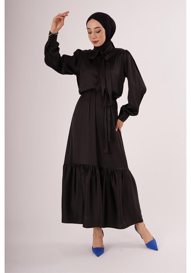 Saten Siyah Elbise Siyah