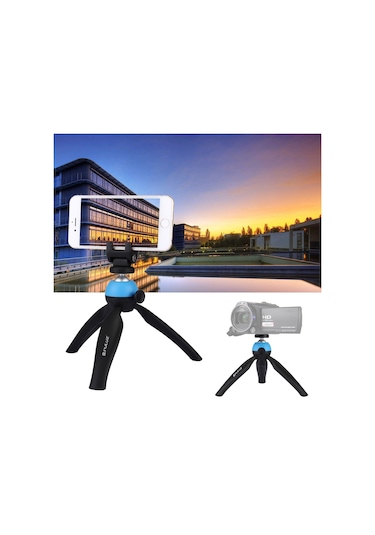 Akıllı Telefonlar İçin 360 Derece Top Kafa Ve Telefon Kelepçesi İle Puluz Cep Mini Tripod Dağı Mavi