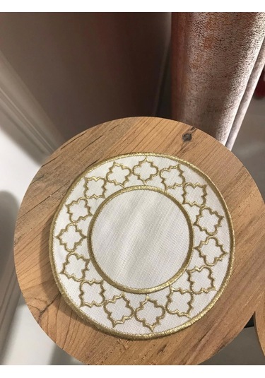 Nivemeshome Fas Nakışlı Gold Oval 6 Adet Keten Kokteyl Peçetesi Kahve Yanı Sunumluk Gold