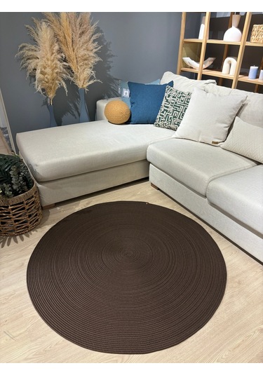 Jüt Yuvarlak Hasır Görünümlü Klasik Halı Kilim Kahverengi