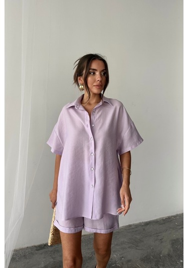 Gömlek - Şort Takım - Lila Lila