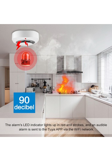 Monyee Tuya Wifi İçin Akıllı Duman Algılayıcı - 90db Sesli Alarm, App Bildirimi, 360 Tespit, 9v Pil Dahil