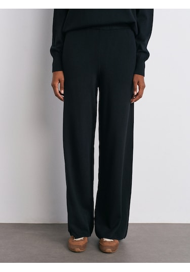 Dilvin 70163 Beli Lastikli Yünlü Triko Pantolon-siyah Siyah