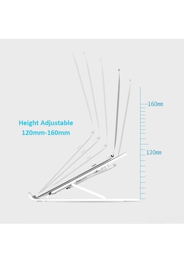 Moly Yunboo Ergonomik Dizüstü Bilgisayar Tutucu: 6 Seviye Açı, Soğutucu Taban, Yükseklik Ayar, Siyah, 260x60mm, 120-160mm Siyah
