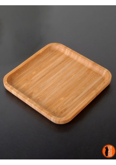 4 Adet Bambu Kare Servis Tabağı, Sunum Seti 25x25 Cm Bambu
