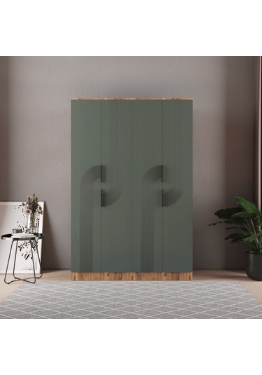 Ekin 4 Kapaklı Eko Bazalı Gardırop - Mdf Kapak Yeşil