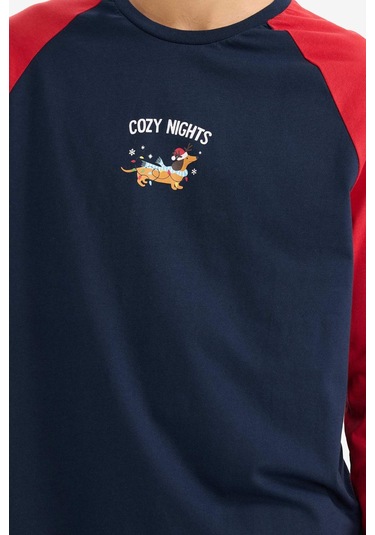 Defacto Pijama Takımı Regular Fit Baskılı Uzun Kollu Üst Uzun Alt G2905ax25wnnv135 Lacivert-nv135