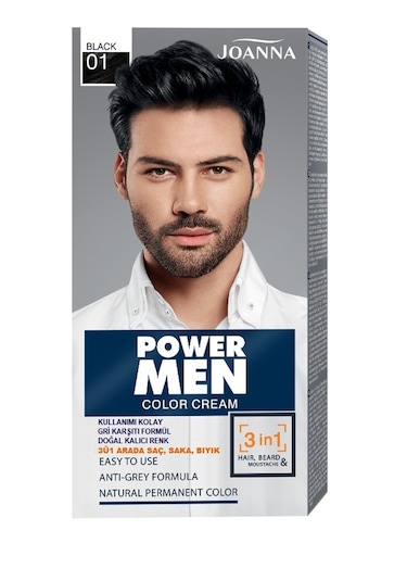 Power Men Color Saç, Sakal Ve Bıyık İçin 3'ü1 Arada Krem Boya 01 Siyah