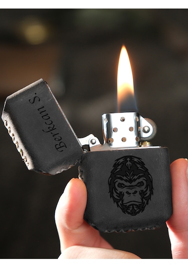 Vagave Gri Renk Hakiki Deri Kılıflı Zippo Benzinli Çakmak
