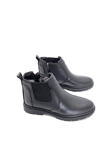 Derilax Hakiki Deri Ortopedik Jel Tabanlık Kürklü Kışlık Erkek Bot Siyah