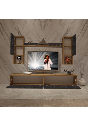 Decoraktiv Eko 5da Mdf Std Tv Ünitesi Tv Sehpası Pera - Siyah Mermer