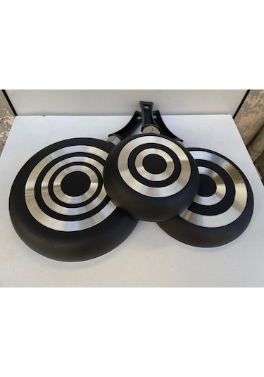 Enashop 3 Lü Tava Seti 16cm-20cm-24cm Yapışmaz Yüzey Isıya Dayanıklı Şık Ve Pratik Siyah