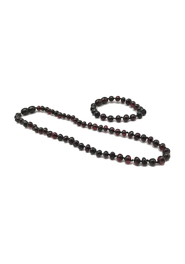 Sertifikalı Kehribar Bebek Diş Kolyesi Bileklik Set Vişne Rengi Siyah