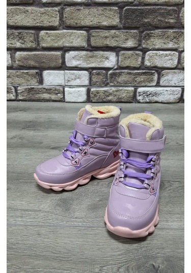 İçi Kürklü Kaydırmaz Kauçuk Taban Su Geçirmez Işıklı Çocuk Botu Lila