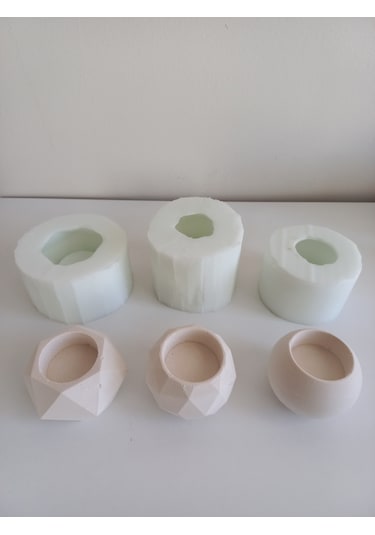 Geometrik 3'lü Mumluk Set Kalıbı Beyaz Şeffaf