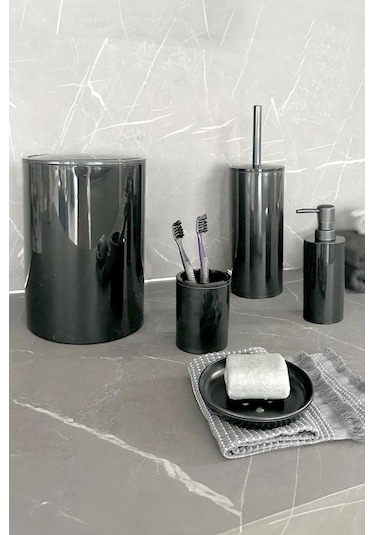 Primanova Flores 5'li Banyo Seti - Siyah Siyah