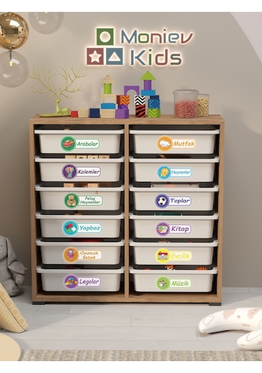 Berra 12 Sepet Stickerlı Çok Amaçlı Dolap Oyuncak Dolabı Çam Diğer