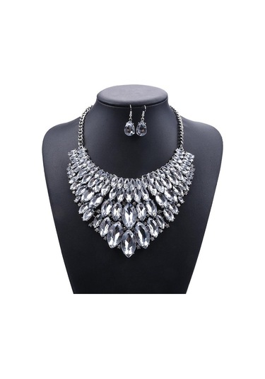 Yayın Aksesuarları, Moda Elmas Renkli Mücevher Kolye Küpe Seti, Aksesuarlar Siyah