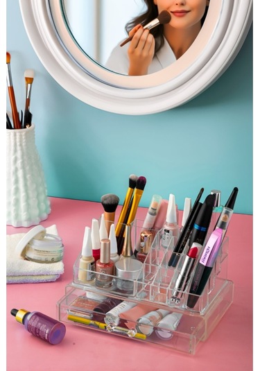 F Blackstone Lüx Makyaj Organizeri Özel Tasarım Çekmeceli Akrilik Makyaj Malzeme Organizeri Şeffaf Beyaz