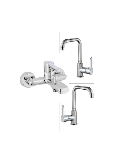 Penta Agena Serisi Lavabo + Eviye + Banyo Bataryası - L Boru Krom