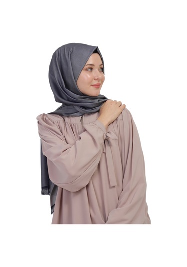 Çift Taraflı Düz Jakar Şal Parlak & Mat Dokulu, Özel Gün Şalı, Düz Renk Füme