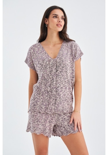 Peraluna Renge Blouse & Shorts Yazlık Viskonlu Kadın Triko Şort T Lila