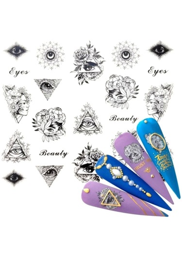 Ay Yıldız Piramit Göz Figürleri Içeren Tırnak Dövmesi Sticker Çoklu Dövme