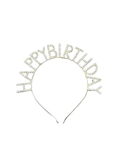 Taşlı Taç Happy Birthday - Altın Tüm Yaşlar