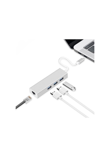 Type C To 3 Port Usb 3.0 Hub Çoklayıcı Ethernet Apple Uyumlu MacBook