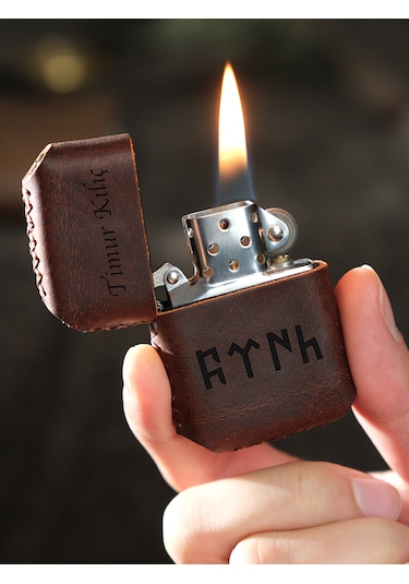 Vagave Kahve Renk Hakiki Deri Kılıflı Zippo Benzinli Çakmak